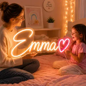 Custom Neon Sign Personalized LED Name Light Custom Neon Wall Decor Custom Text Logo Neon Sign for Bedroom Wedding Birthday Party Bar Salon Business Decoration Dimmable USB Powered Acrylic Backboard LED Neon Light Gift Idea