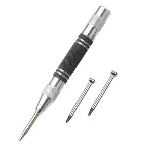 1PCS Automatic Center Punch Tool with 2 Extra Drill Bits, 5 Inch Steel Spring Hole Punch, Hand Tools, Adjustable Tension, Rust Proof, Polished Round Head