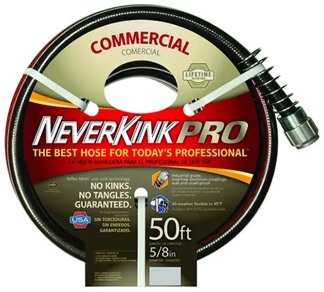 212 MAIN Portable Metal Apex 8844-50 Garden Hose, 0.63 in. ID, 50 ft. Length, Neverkink Pro Commercial Duty, Aluminum Crush-Proof Couplings, Self-Straightening