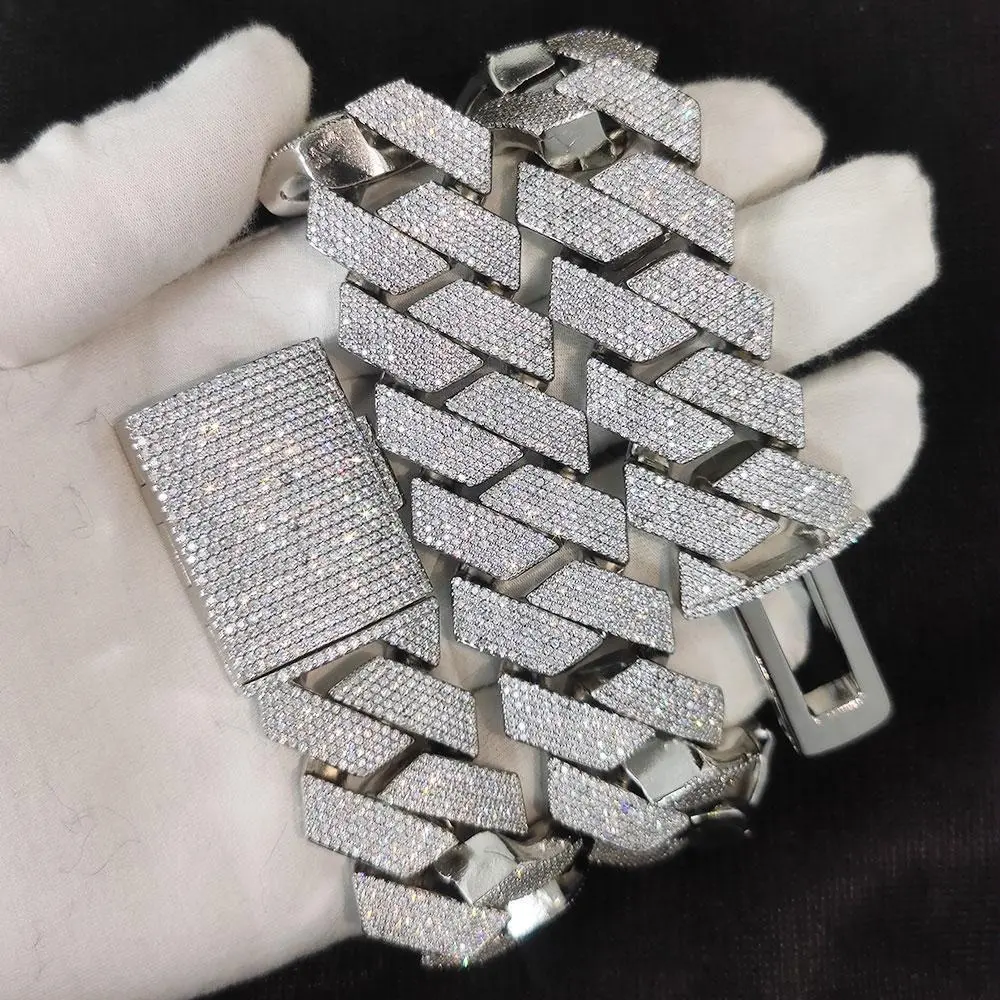 Pass Diamond Test GRA Moissanite 25mm Wide 4Rows 925 Solid Silver Cuban link chain for Rapper Hip Hop VVS Iced Out Necklace
