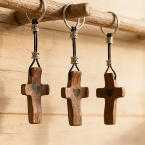 3 PCS/6 PCS Pocket  Wooden Cross Keychain, Cross Pendant Keychain,   Easter Gift, Anniversary Gift, Valentine'S Day Gift, Gift for Her  Anxiety Relief Stress