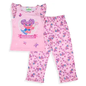 Sesame Street Toddler Girls' Abby Cadabby Ruffle Pant And Shirt 2 Piece Pajama Set Loungewear Sleepwear