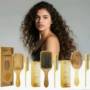 Comb Set 3 Piece Bamboo Massage Comb, Wide Tooth Comb, Pointed Tail Straightening Comb, Home Use Hair Care Tool Kit, Bamboo Hair Brush