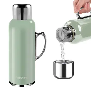 AugShark 34oz Insulated Stainless Steel Water Bottle - Double-Wall Vacuum Flask with Handle, Temp Gauge Cup Lid - Leakproof for Travel, Gym - Keeps Drinks Cold 36h, Hot 24h fathersdaygiftideas