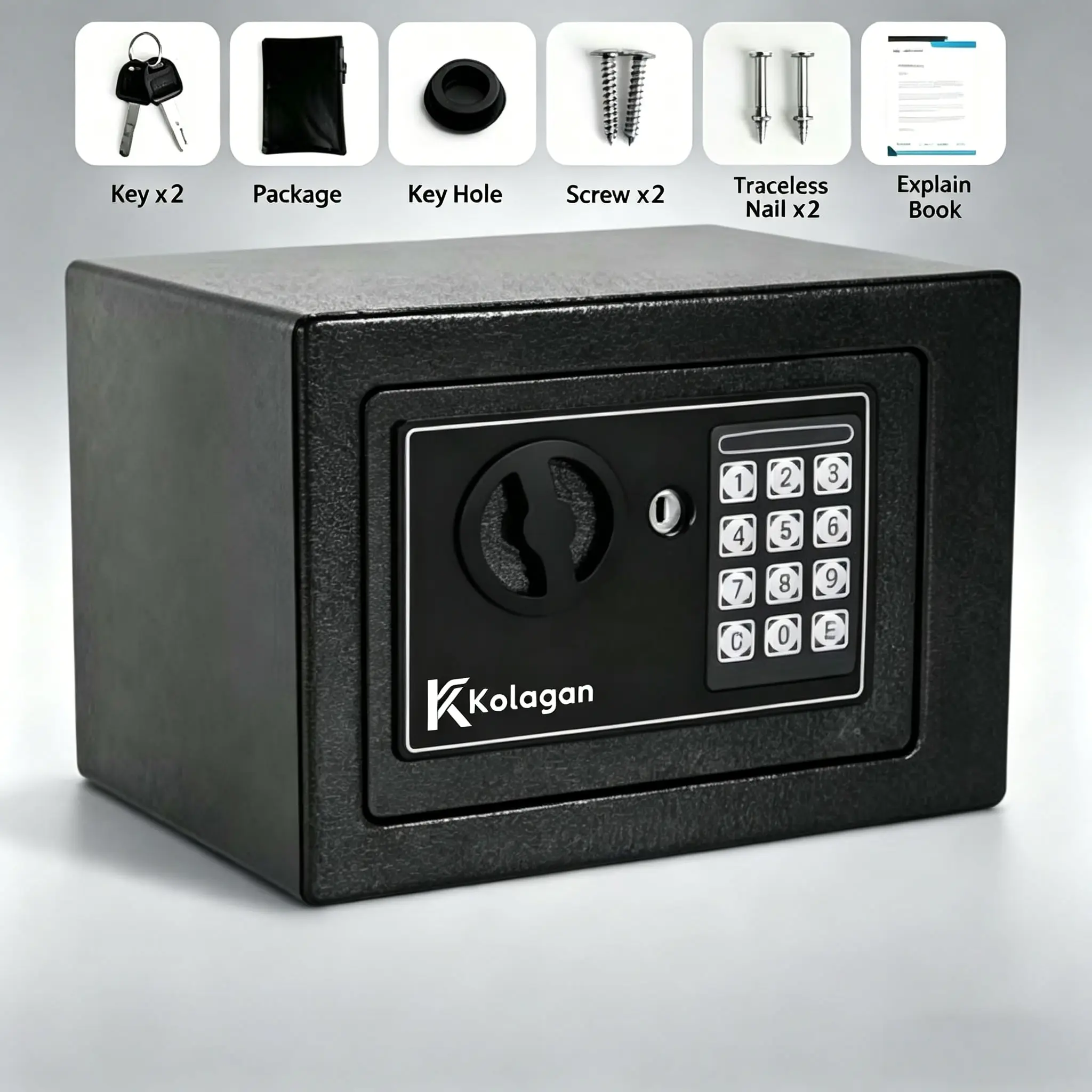 Rectangular Mini Compact Solid Steel Anti-Theft Storage Box with Reinforced Walls, Key-Passcode Lock, Access Kits - Home Office Secure Storage with Fireproof Waterproof Money Bag for Cash/Documents, Anti-Theft Storage Boxes