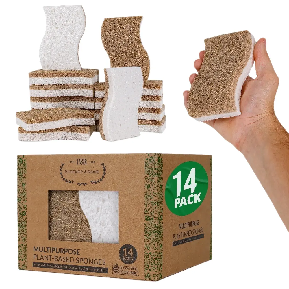 Eco-Friendly Plant-Based Coconut Kitchen Scrub Sponges - 14 Pack