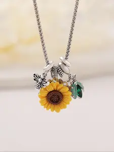 Fashion Sunflower & Bee Design Pendant Necklace for Women, Fashion Jewelry for Party, Daily Clothing Decor, Trendy All-match & Exquisite Jewelry for Birthday Gift