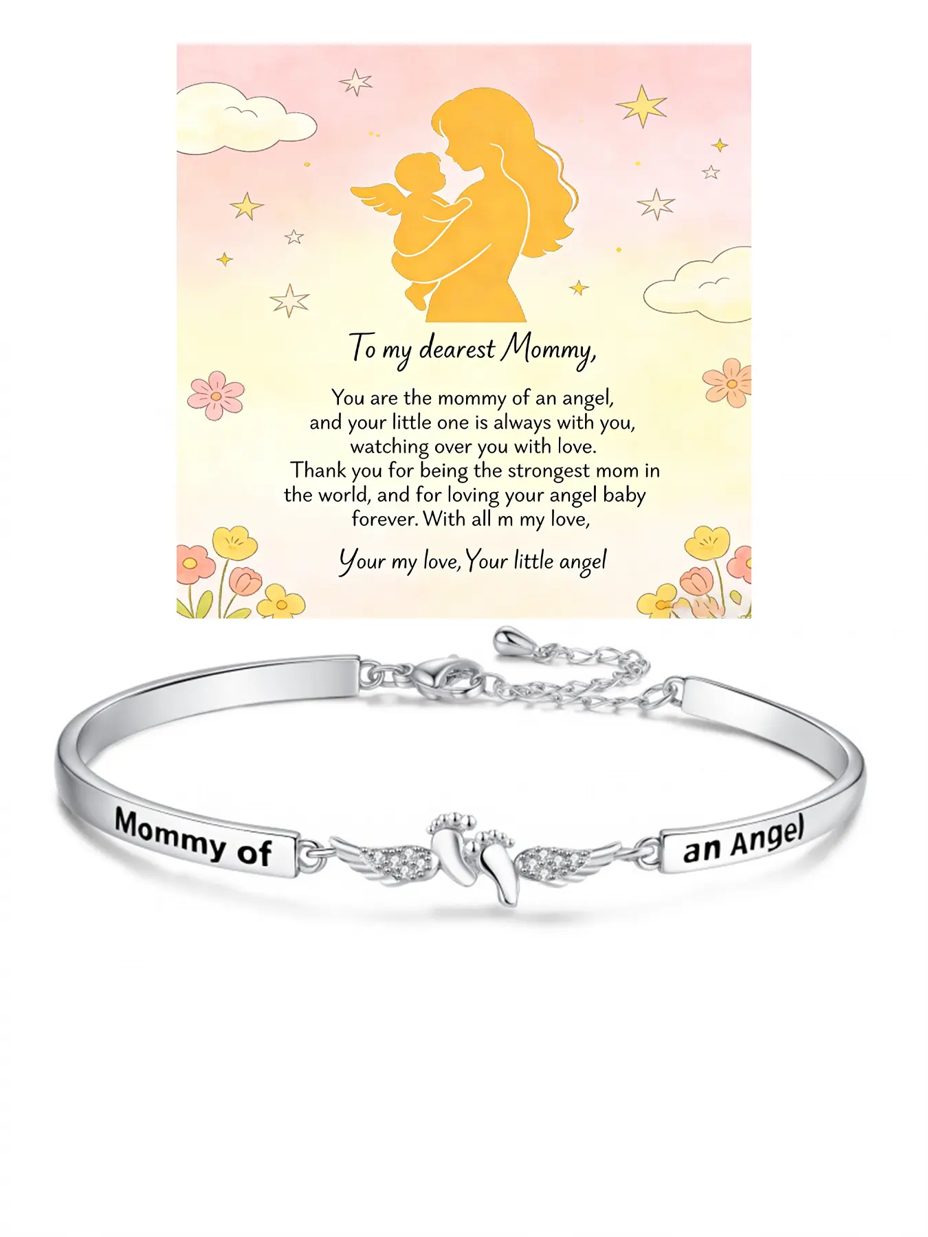 Mother's Day gift, Angel Bracelet, Angel Baby Memorial Charm, Miscarriage Memorial Jewelry, Baby's Death Memorial Gift, Inspirational Jewelry, a token of remembrance for departed loved ones, a heartfelt gift for mother