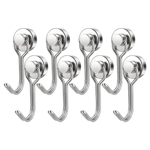 8-Pack Durable Heavy Duty Magnetic Garage Hooks, 30 Lbs Holding Capacity (Depends on Mounting Surface), Fridge-Safe Space Saver Organizer Hangers for Garage, Fridge, 8 Hooks for Rooms