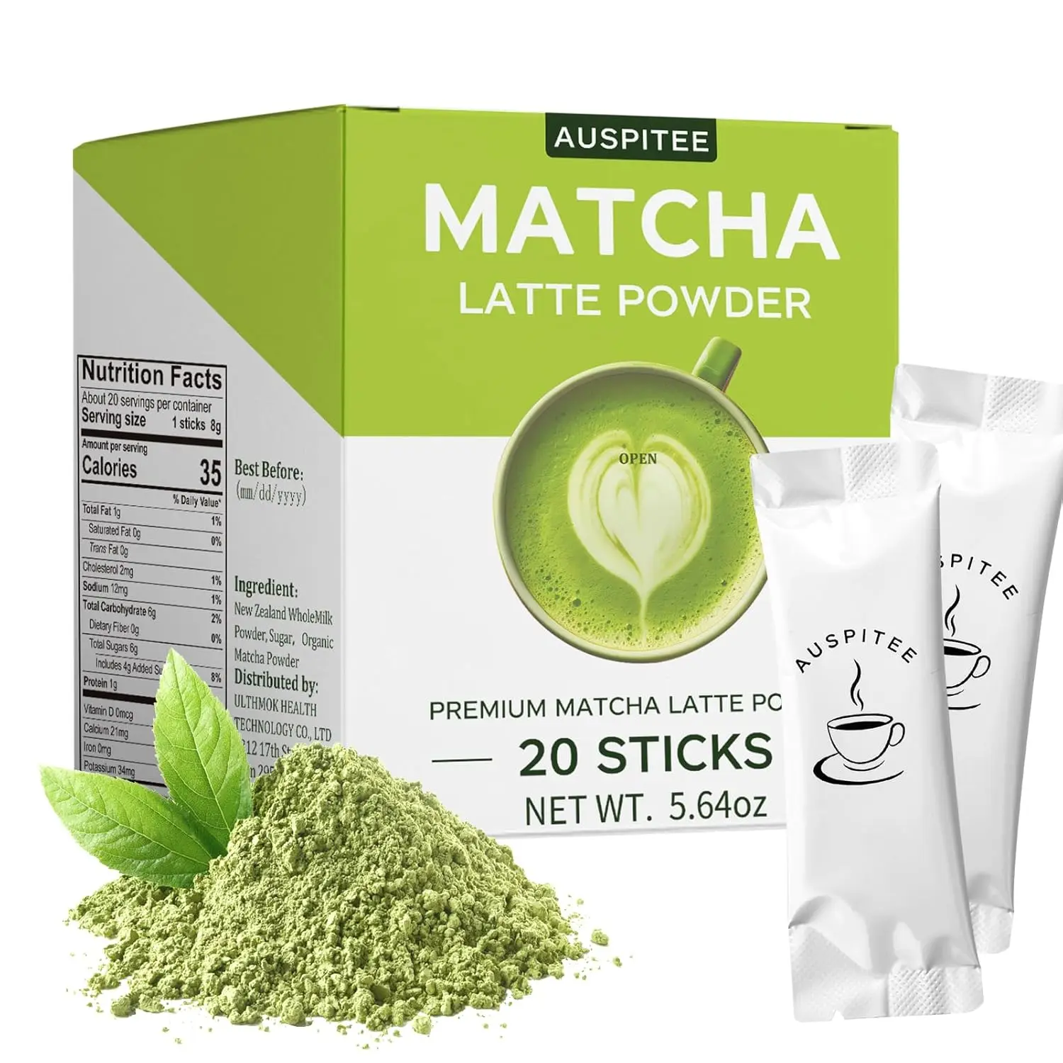 Matcha Latte Green Tea Powder Single Pack, Barista Science Blend - Individual Matcha Bags 20 Sticks Nutritious Beverage
