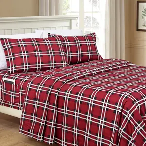 Elegant Comfort 6-Piece Plaid Pattern Bed Sheet Set - Ultra Soft Hotel Quality with Deep Pocket Fitted Sheet & Smart Storage Pockets