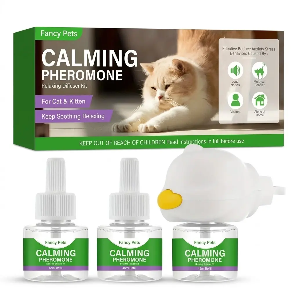 Synthetic Cat Calming Pheromone Diffuser Kit - For Loud Noises, Multi-Cat Conflict Relief, Average-Sized Rooms - Easy Plug-In, 45ml/48ml Refill Pack