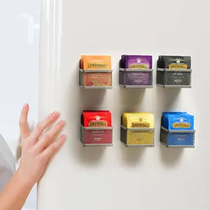 Magnetic Tea Bag Organizer - 6-Piece Metal Tea Organizer for Refrigerator, Kitchen Shelf and Counter, Stylish & Space Saving Tea Organizers and Storage
