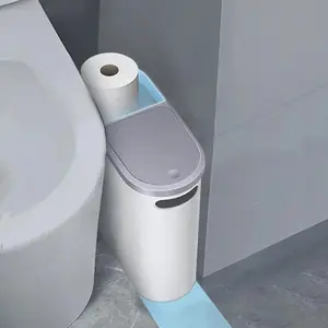 Bathroom Trash Can, 1 Count Household Creative Waste Bin with Holder & Handle, Press Type Can with Lid, Simple Paper Basket, Large Capacity Trash Bin, Home Essential Bathroom Accessories, Bathroom Essentials Accessories