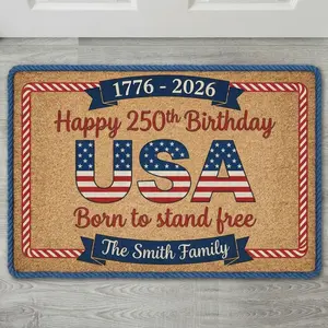 Personalized USA 250th Anniversary Doormat – 1776–2026 Patriotic Welcome Mat, Custom Family Name Outdoor Rug