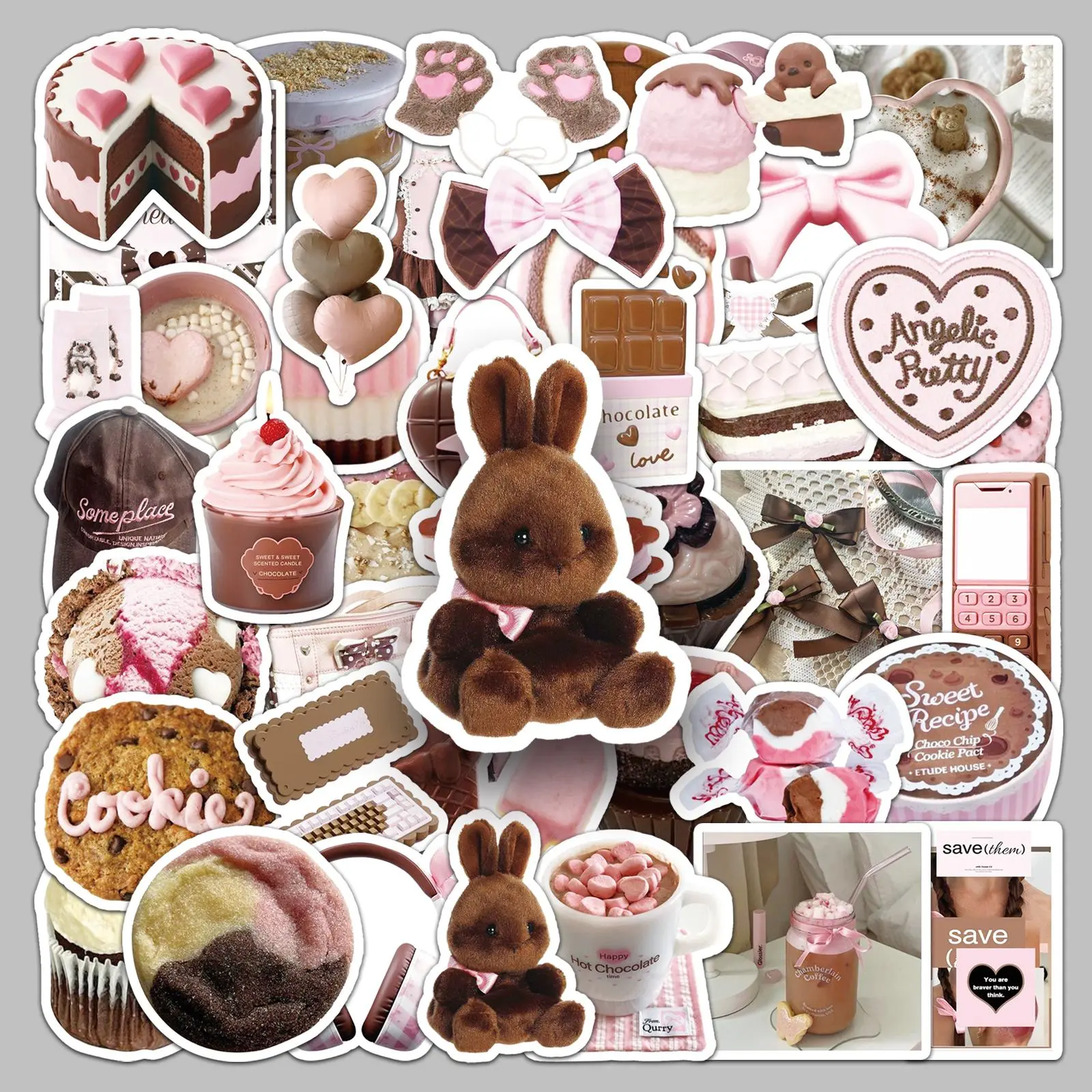 Cartoon Rabbit Pattern Sticker, 50pcs/set Cute Cartoon Sticker, Cute Animal Stickers, Decorative Decal Sticker for DIY Crafts Scrapbooking, Journal Making, Gift Wrapping, Adhesive Stickers, Stickers Kit