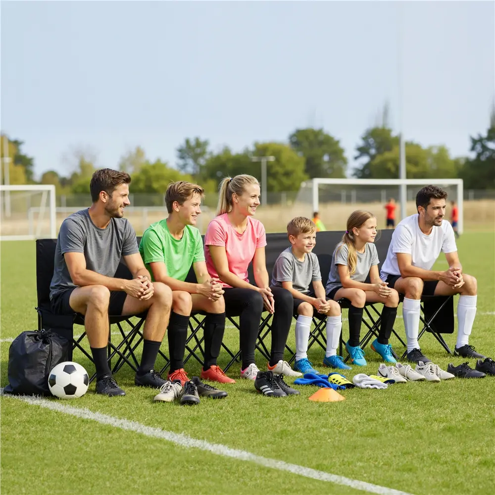 【Heavy-Load】Yaheetech 6 Seats Foldable Sideline Bench for Sports Team Portable Camping Folding Bench Chairs  Oxford Soccer Bench with Carry Bag