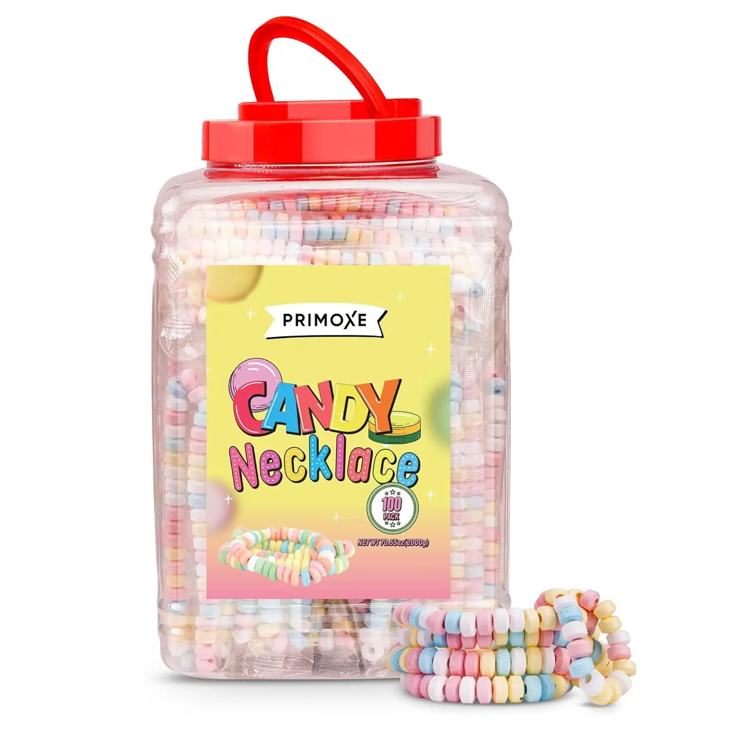 Individually Wrapped Bonbon Candy Necklaces - Bulk Fruity Sweets Snack, Edible Kids' Jewelry for Party Favors, 80s Nostalgic Pinata Fillers, Retro Event Goodie Bags