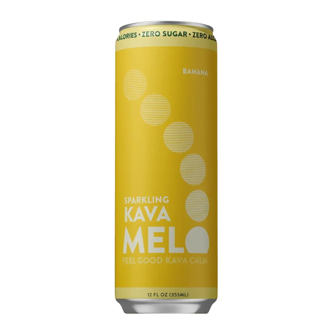Melo Sparkling Kava Beverage, 12pk 12oz Cans, Banana Flavor, Sugar-Free, 0-Calorie, Gluten-Free, Vegan, 100% Natural Mocktail, 1000mg Kava Root Extract Blend Per Can