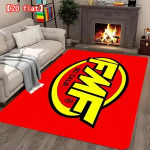 2D flat large best-selling velvet carpet, red background with yellow logo living room carpet, modern home decoration carpet for entrance, bedroom, and game room