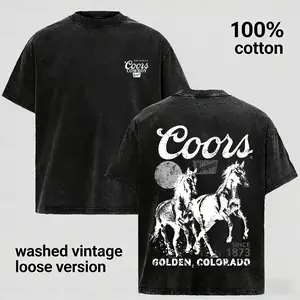 Retro Western Brewery Graphic Tee  Western Style Graphic Tee Vintage Washed Cotton Retro Cowboy Shirt for Men and Women