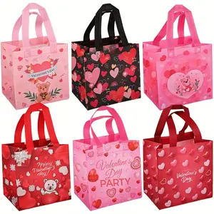 Reusable Valentine's Day Gift Bags with Handles, Gift Pouch, Non-Woven Fabric, Perfect for Party Gifts, Wedding Gifts, Exchange Gifts, 7.9x7.9x5.9 Inches