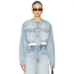 Ksubi Torn Off Crop Trucker Jacket in Denim