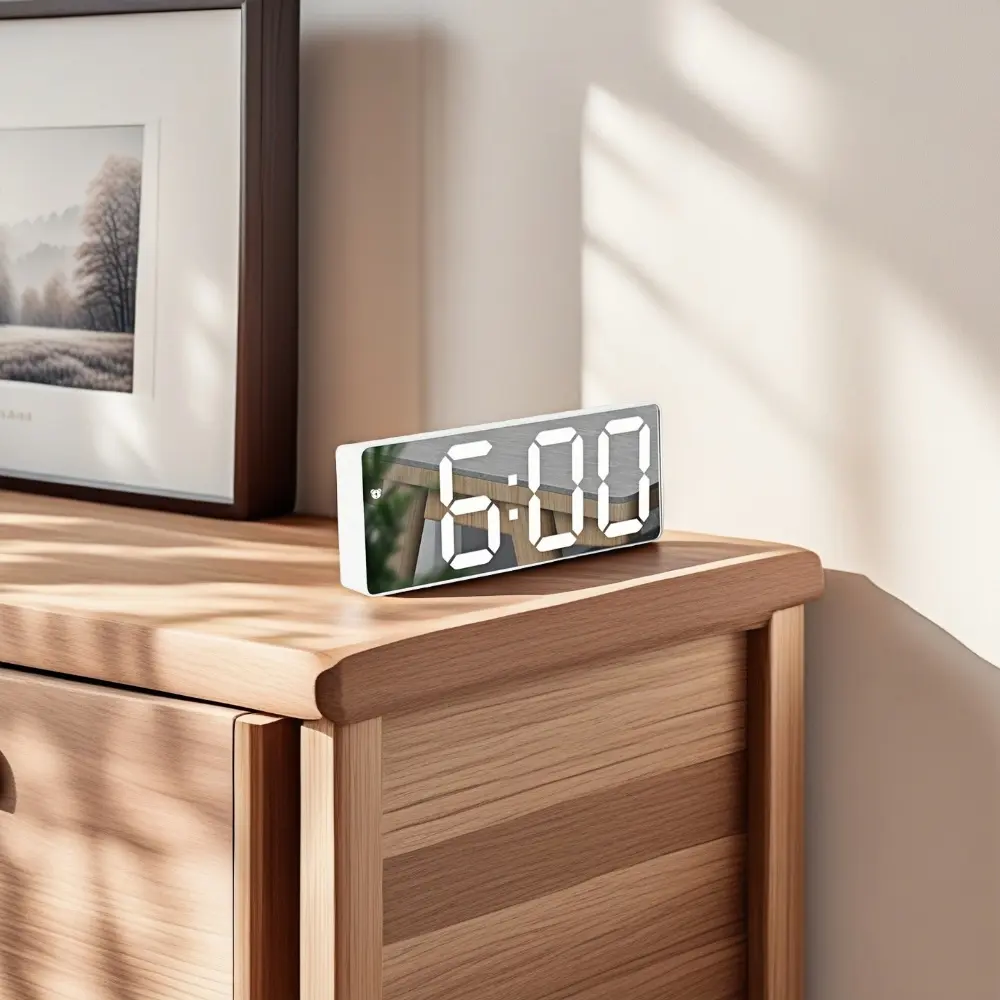 LED Digital Alarm Clock with Time Date Temperature Display, Battery Powered Voice Control Brightness Adjustable Snooze Mode Night Mode 12/24H Dual Use Desktop Electronic Clock, Digital Alarm Clocks (Battery Not Included)
