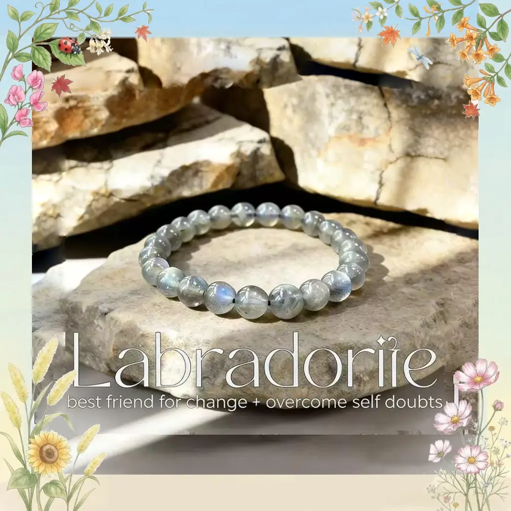 Radiant Labradorite Crystal Beaded Bracelet – 8mm Natural Round Gemstone Beads with Rainbow Blue Flash ，optional size，Magical Gemstone，Aura Strengthening，Psychic Enhancement，Unisex Healing Jewelry for Protection & Transformation