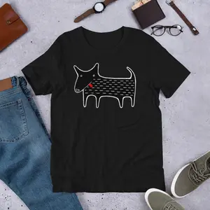 [SALE UP TO 50% ] Whimsical Black Dog Folk Art T-Shirt, Minimalist Kawaii Animal Graphic Tee, Funny Derpy Dog Lover Gift, Quirky Aesthetic Doodle Shirt