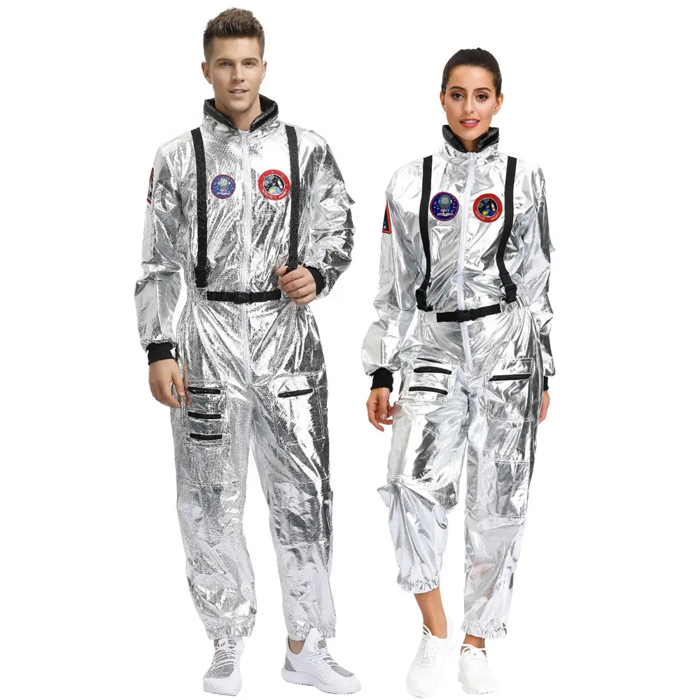 Men's Aesthetic Chinese-Inspired Astronaut Pilot Jumpsuit Costume - Full-Length Sci-Fi Utility Replica, Breathable Polyester Blend, Belt, Straps, Customized Fit, Printed, Authentic Astronaut Gear, Tinted Visor for Halloween Cosplay