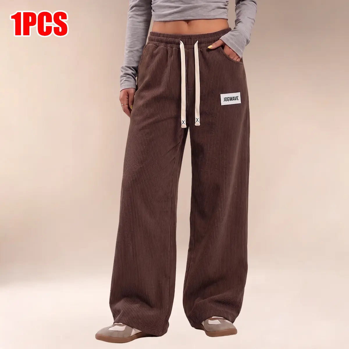 Men's polyester corduroy trousers in solid neutrals, relaxed fit with belt loops and side pockets, ideal for office commutes, casual dinners, or travel – lightweight and wrinkle-free fabric – feel confident, cozy, and always on-point.