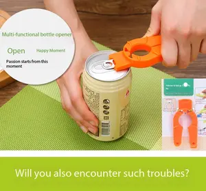 Plastic Bottle Cap Opener,Orange Soda Can Opener,3 in 1 Multi-Purpose Water Bottle Opener for Arthritic Hands,Seniors-Multi-Purpose Can & Jar Opener