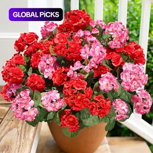 Artificial Geraniums Fake Flowers for Outdoors Decoration, 6 Bundles Silk Geraniums Flower UV Resistant Look Real Faux Plants for Front Door Garden Porch Planter Patio Balcony Yard Indoor Home, Lifelike Artificial Flower, Mix #GLOBAL PICKS