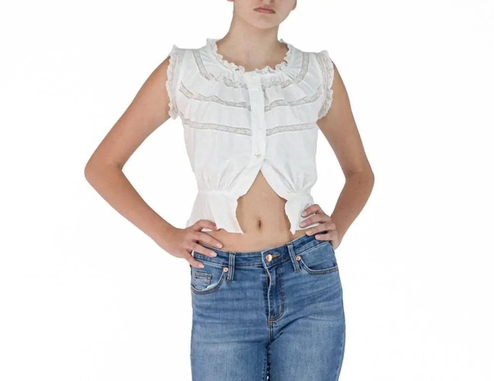 Victorian White Cotton Corset Cover Top With Insertion Lace