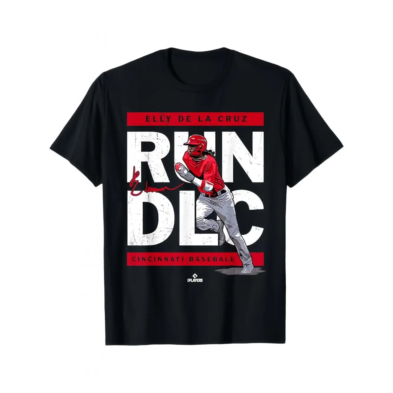Elly De La Cruz "RUN DLC" Cincinnati Baseball Player Menswear Casual Short Sleeve Top - 100% Cotton, Vintage Style, Round Neck, Breathable Stretchy Fabric, Non-Transparent, Geometric Print, All-Season Wear