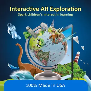 Replogle Illuminated AR Blue Ocean Globe, 4 Kids' Interactive 3D Visual Learning Tool, Kid-Friendly Teaching Supply, Political Map, Home Classroom Decorations, Educational Toy