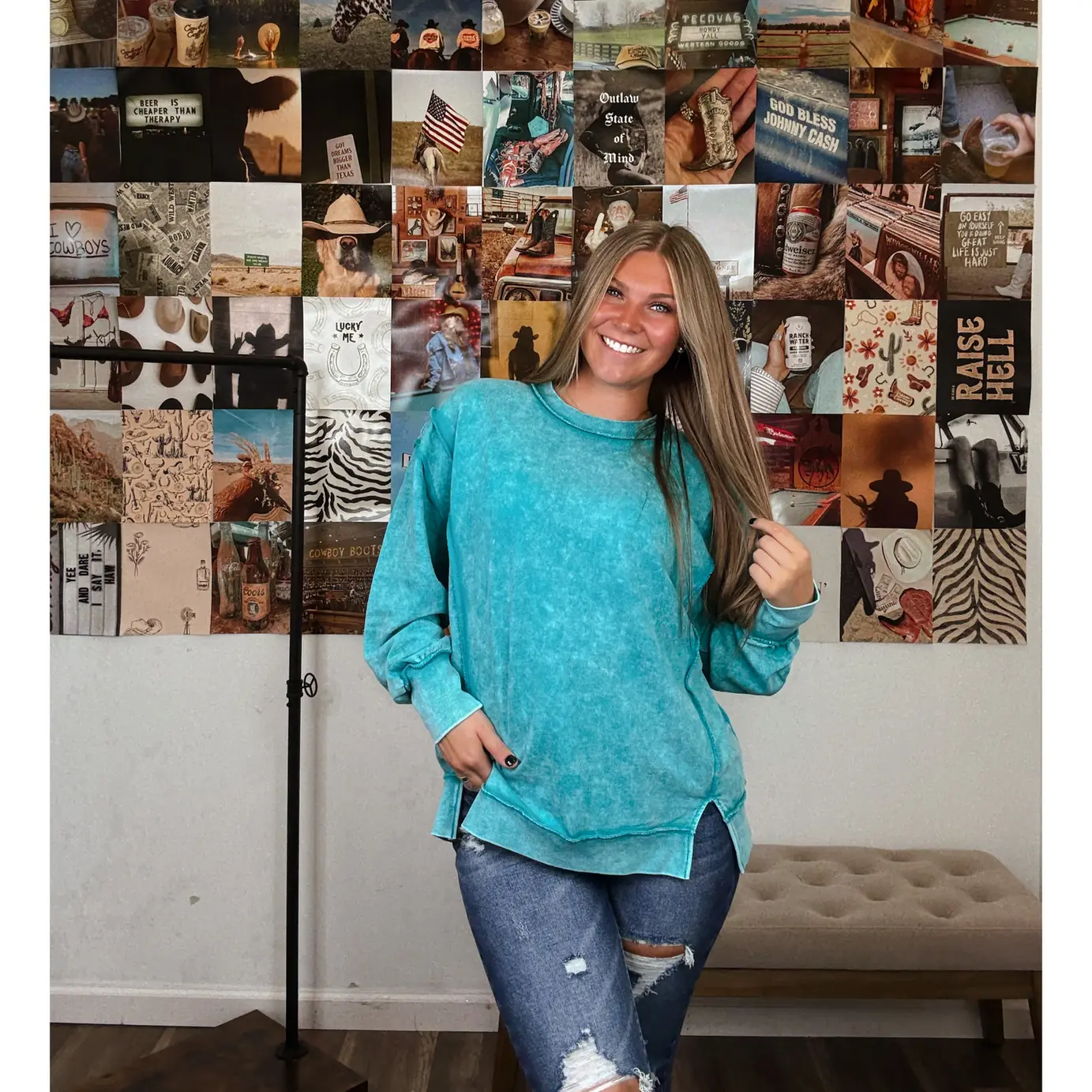 Oversized Girlie Pullover- Teal Oversized Girlie Pullover- Teal