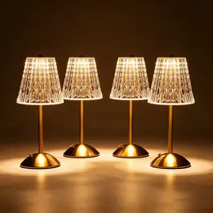 Cordless Table Lamp, Rechargeable Battery Operated Lamp, 3 Color Modes & Stepless Dimmable LED Touch Lamp, Portable Crystal Gold Metal Beside Lamps for Bedroom Living Room Restaurant Outdoor