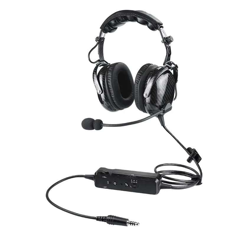 Carbon Fiber Aviation Headset for Helicopter with Active Noise Reduction，Mono and Stereo Compatibility, Noise Canceling Mic, MP3 Input, Includes Headset Bag