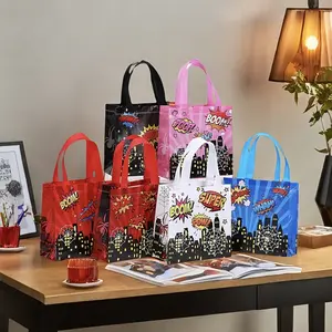 12pcs City Hero Theme Gift Bags, Multicolor Comic Style, Superhero Power Display, Blue, Perfect for Birthday Parties Holidays, Party Favor Packs, Birthday Party Favors