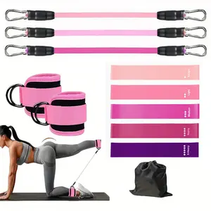11pcs Yoga Resistance Band Set for Leg and Hip Sculpting, Multi-Level Tension Fitness Equipment with Ankle Straps, Ankle Support, and Foot Ankle Protection Kit