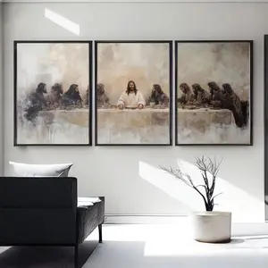 The Last Supper Oil Painting Print, Jesus Set of 3, Leonardo Da Vinci Parable LDS Bible Renaissance Christian Faith Shepherd (Unframed)