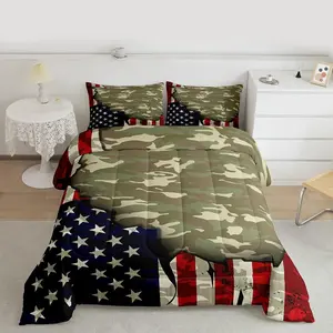 Feelyou American Flag & Military Camo Comforter Set, Comfy Breathable Soft Duvet Quilt, Bedroom & Decorative Bedding Set, Comfy Bedding Set