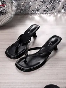 Women's Fashion Toe-Post High Heel Sandals, Heeled Sandals, Wide Thick Non-Slip Rubber Sole, Stylish Elegant Cat Heels, Summer Versatile Shoes, Perfect for Dresses and Casual Footwear, Strapy Sandals, Chunky Heeled Sandals