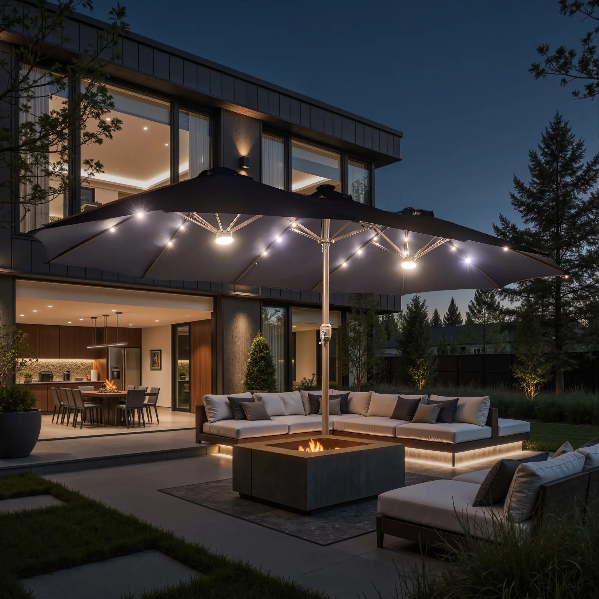 Blue | Lighted Umbrella with Base