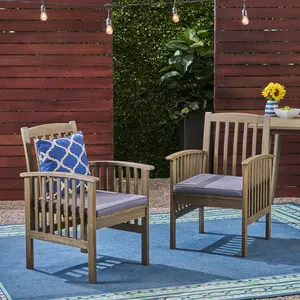 Dreamzon CASA Armless Acacia Wood Dining Chairs - 2PCS Backyard Wood Dining Chairs with Waterproof Surface, 2 Seats, Includes Cushions