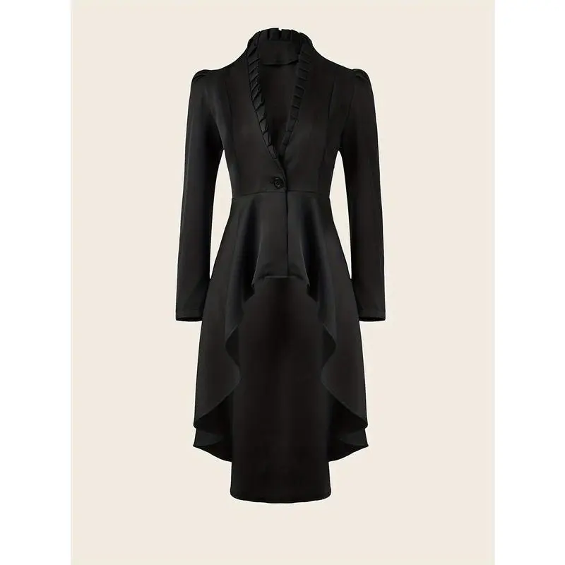 Lady's Chic Solid Steampunk Long Jacket Cape Outerwear - Elegant, Unique, Drawstring-Equipped, Ideal for Fashion Statements, Compatible with Raincoats