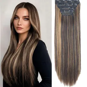 Straight Hair Extensions 4Pcs Clip in Hair Extensions Soft Extensions for Women 20 Inches Thick Hair Extensions Clip In Nut Brown Mixed Reddish Brown