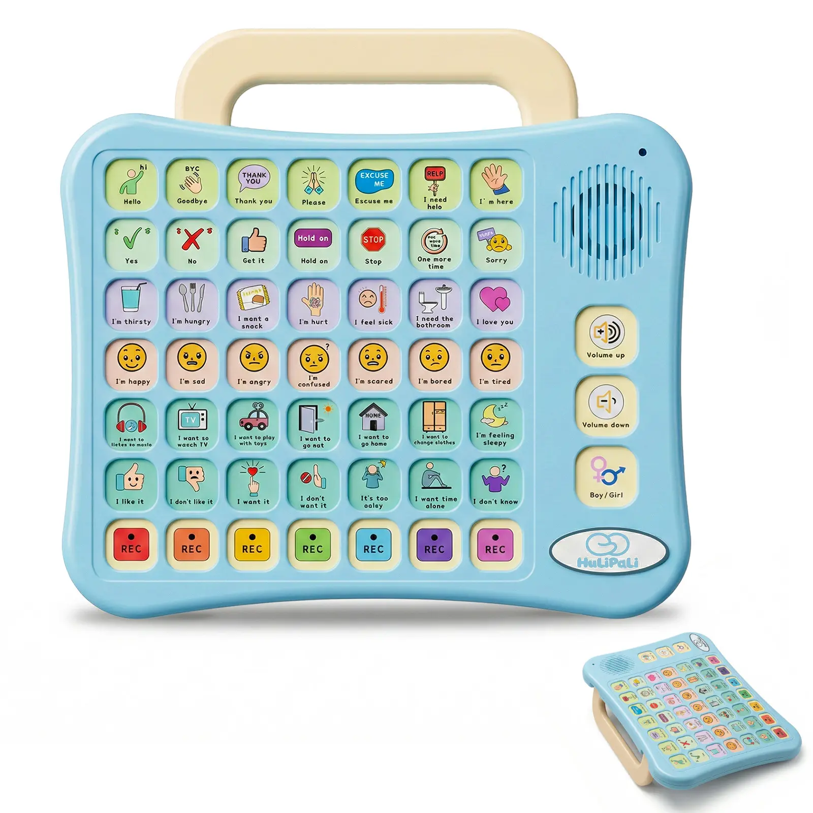 HuLiPaLi Durable AAC Communication Device for Nonverbal Autism Kids, Toy Tablet with 42 Preset Phrases, 7 Recordable Buttons, Adjustable Volume – Ideal for Speech Therapy